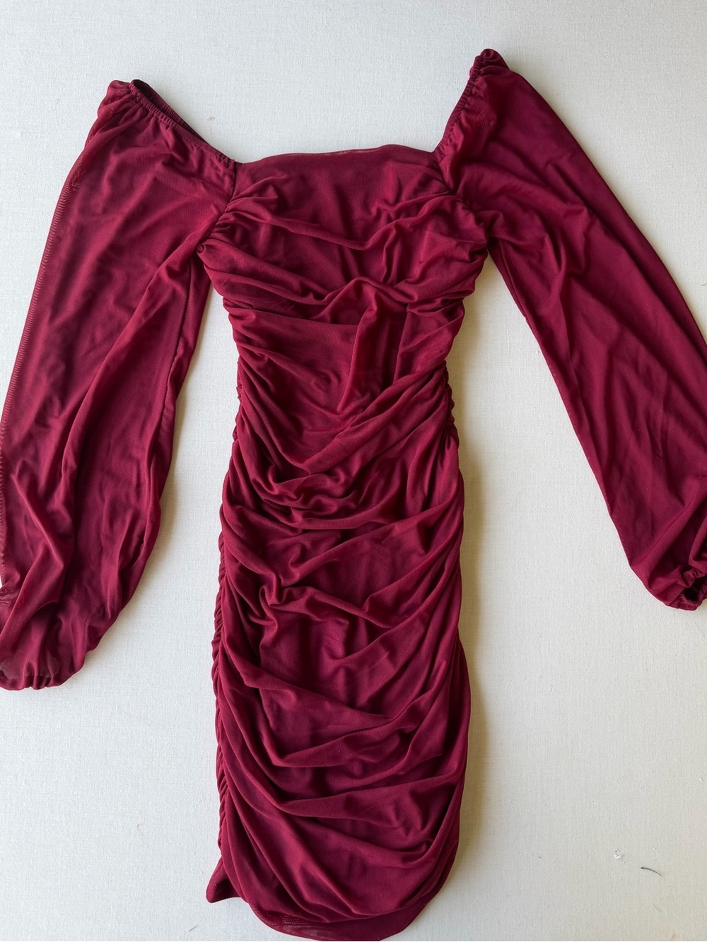 Women's Burgundy Ruched Off-Shoulder Dress